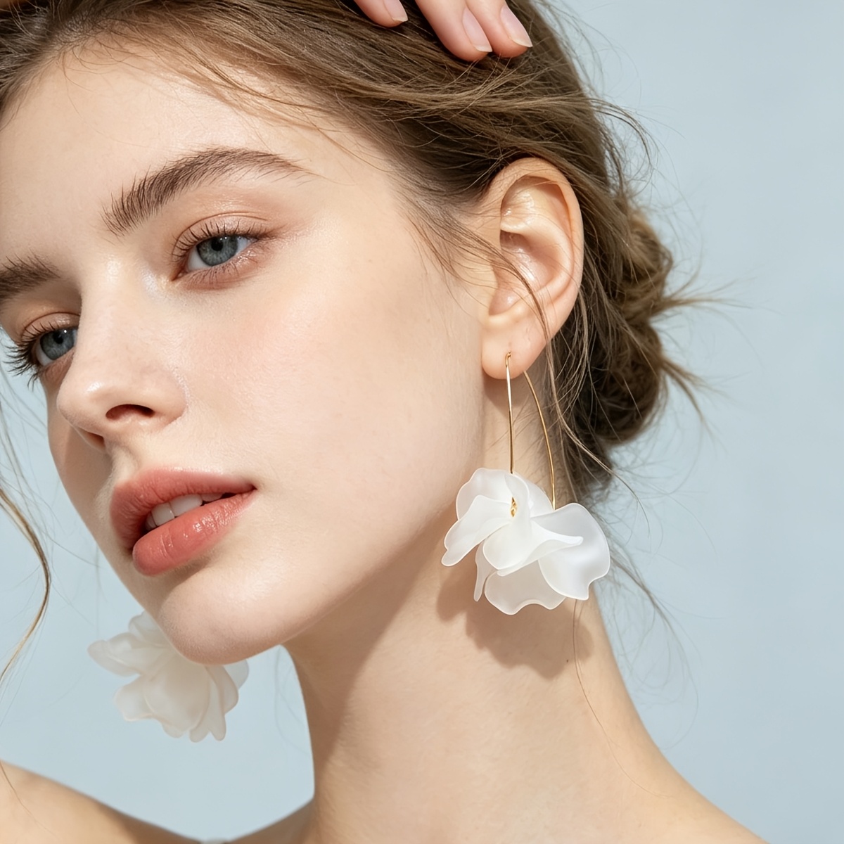 Exaggerated Floral Print Hook Earrings